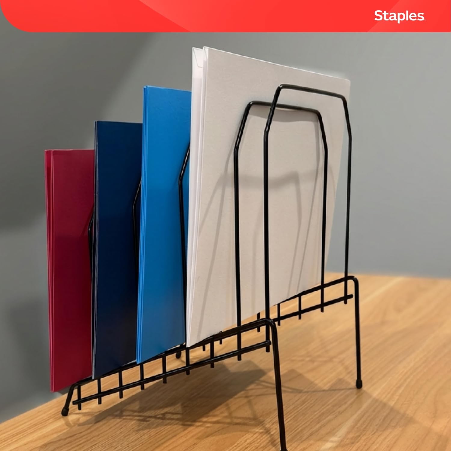 STAPLES Metal Incline Desktop File Organizer, 8‑Compartment, Black –