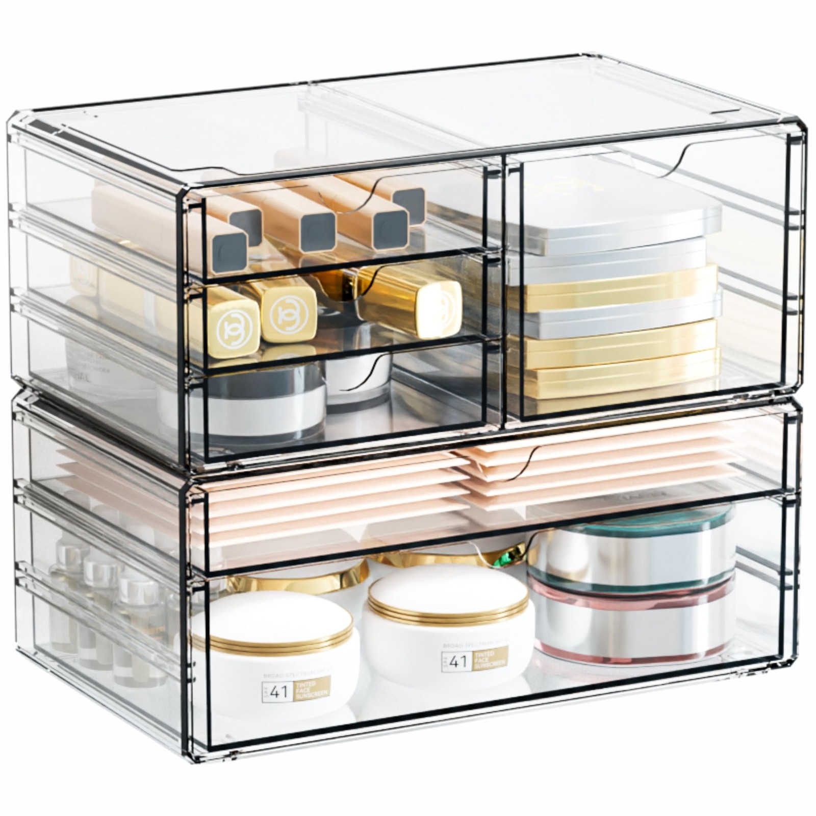 Yieach 2 Pack Acrylic Drawer Organizer With 6 large 6 Drawers, Clear
