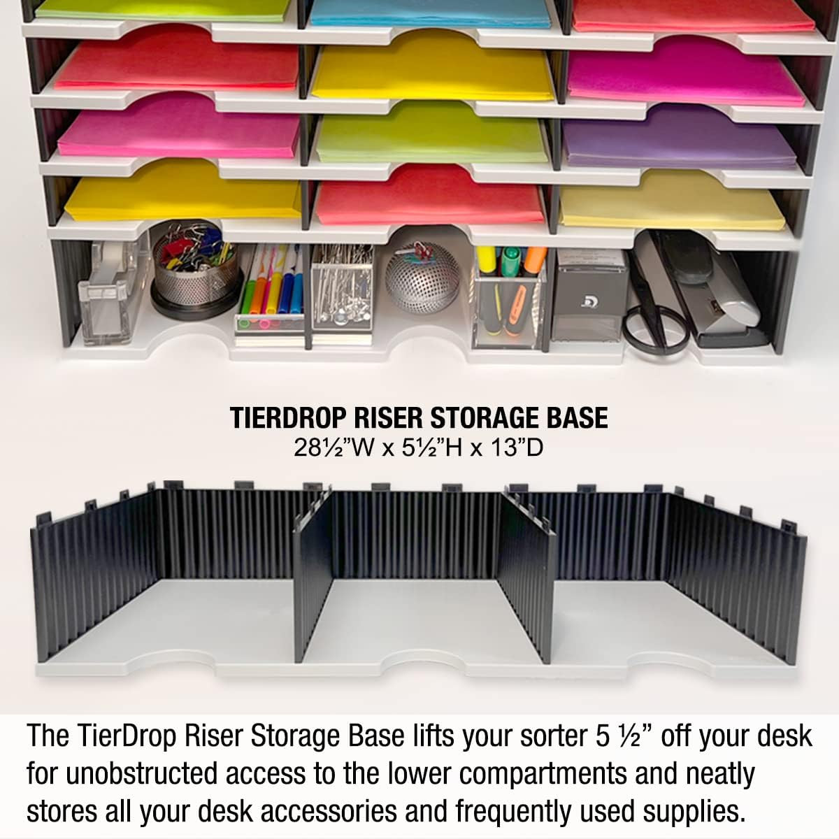 Desktop Organizer 12 Letter Tray Sorter plus Riser Storage Base for Easy Access