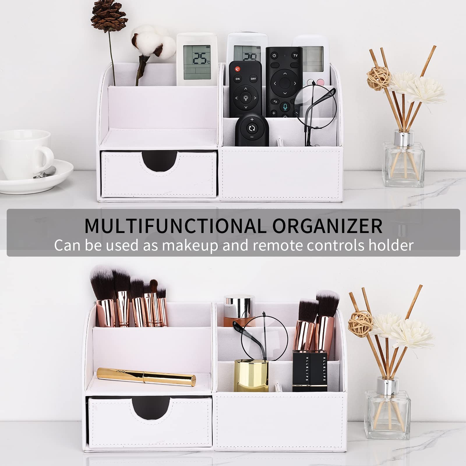 Pu Leather Desk Organizer Pen Pencil Holder Office Supplies Caddy Storage Box…