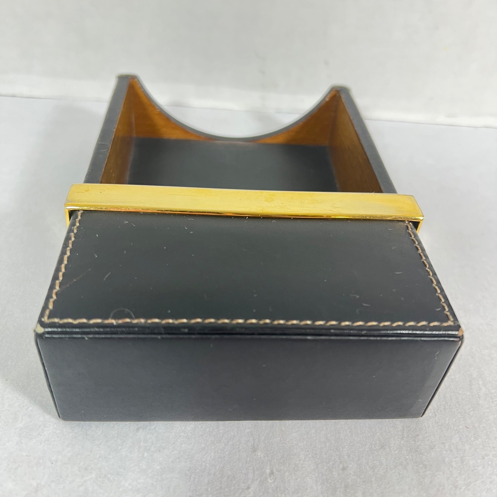 Vtg. Mark Cross 4” x 6” Memo Sheet Desk Tray Dark Brown Leather & Brass Italy