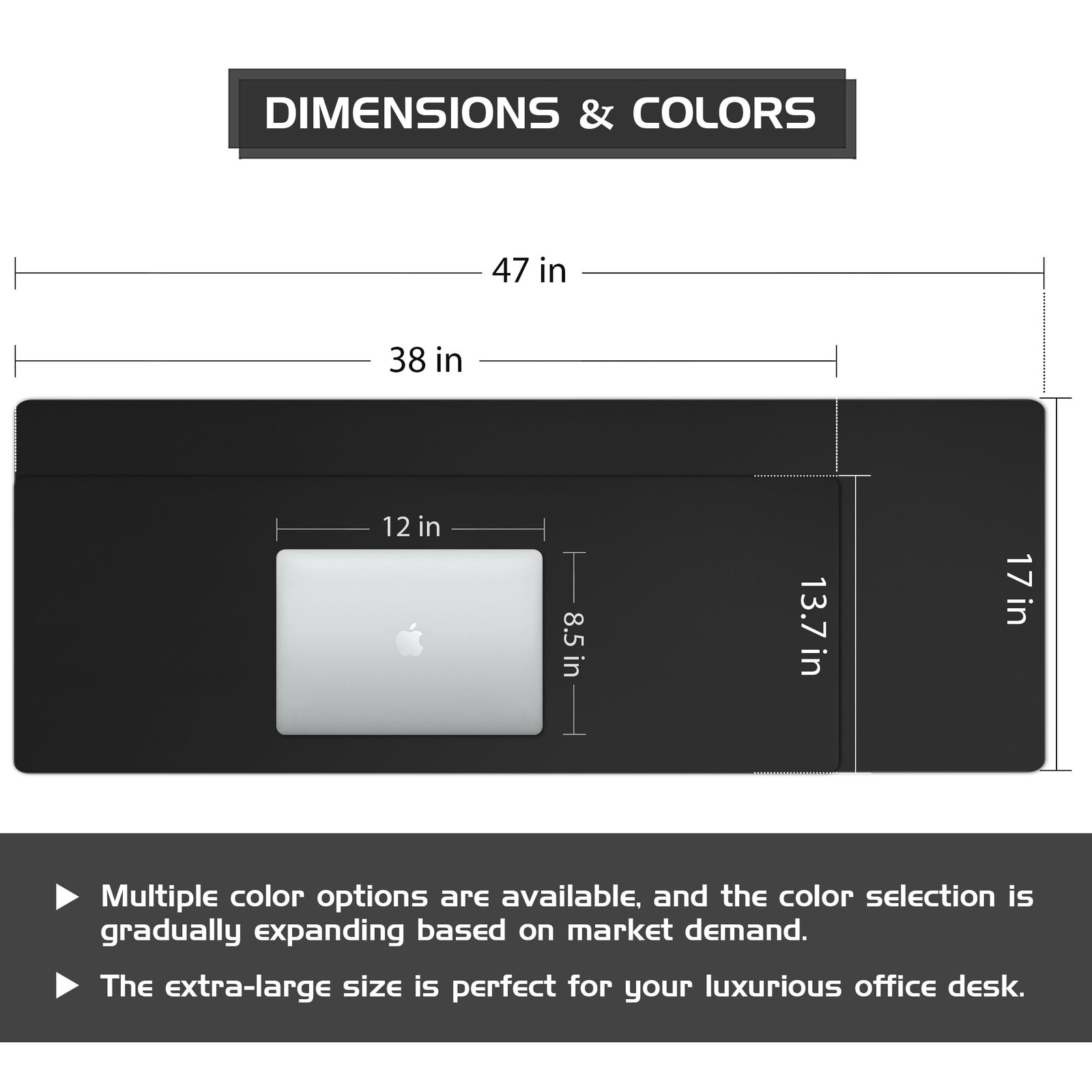 Aothia Leather Desk Pad Protector – Large Mouse Pad, 38″ x 13.7″, Black