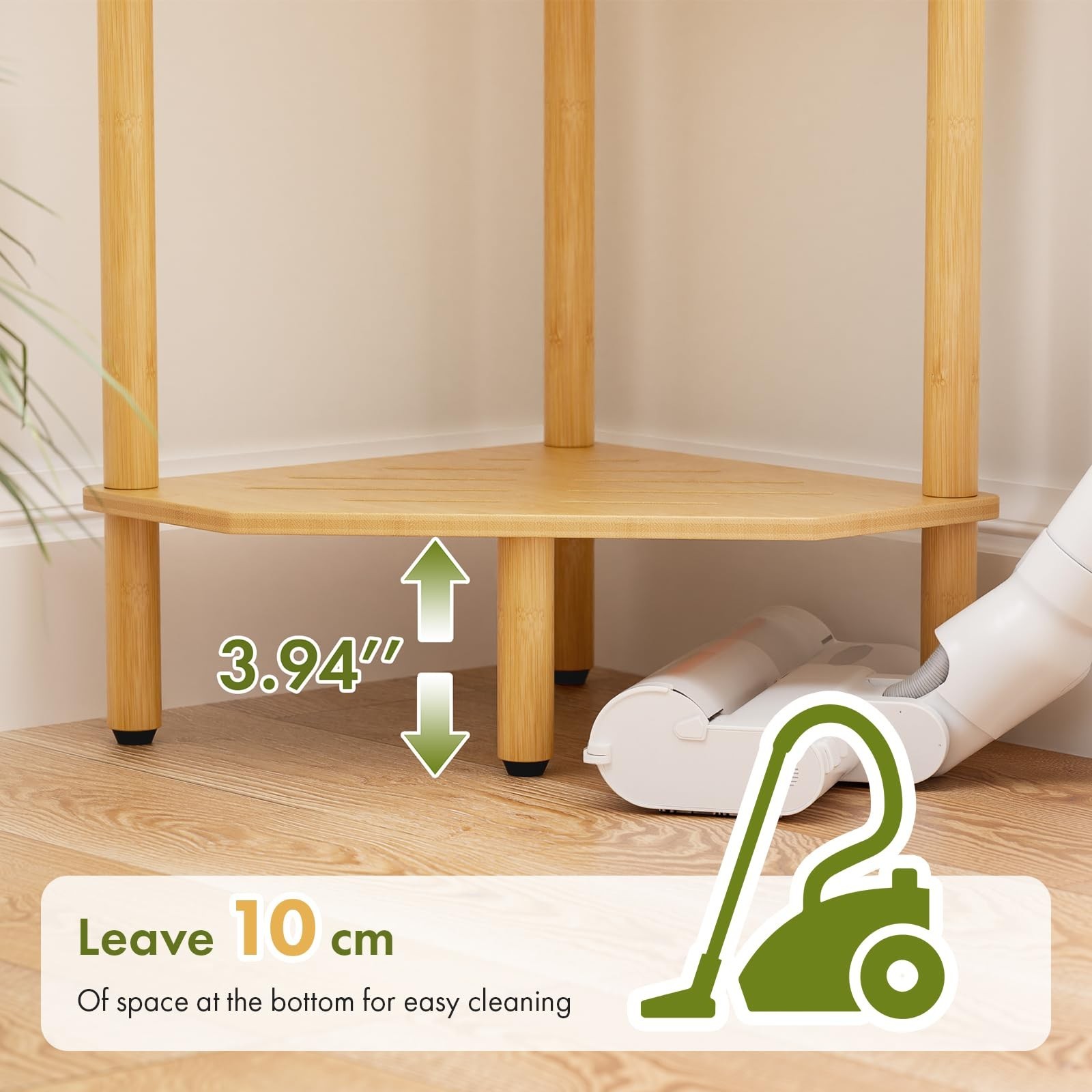 3 Tier Bamboo Corner Shelf, Storage Stand with Adjustable Feet, Small Space C…