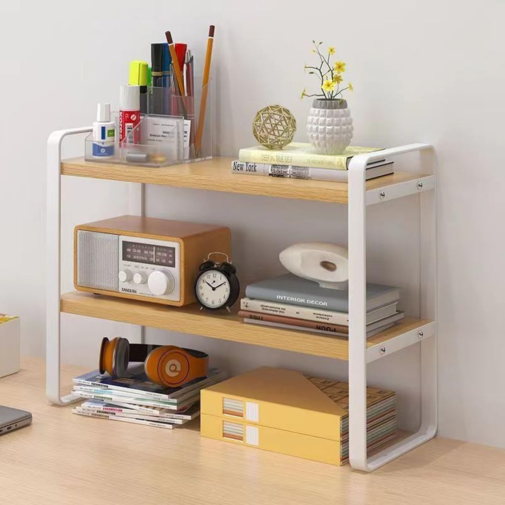 Hbluefat Desktop Organizer Shelf, 2-Tier 15.7 x 7.8 x 14 inches, Wood+white