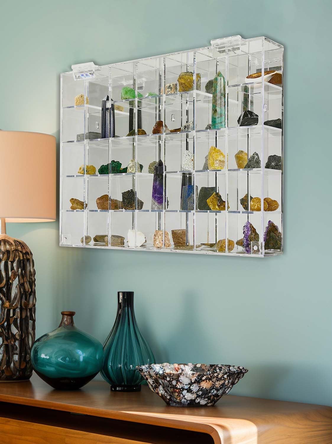 Adjustable Acrylic Display Case Large Horizontal 35-Room Case, Clear