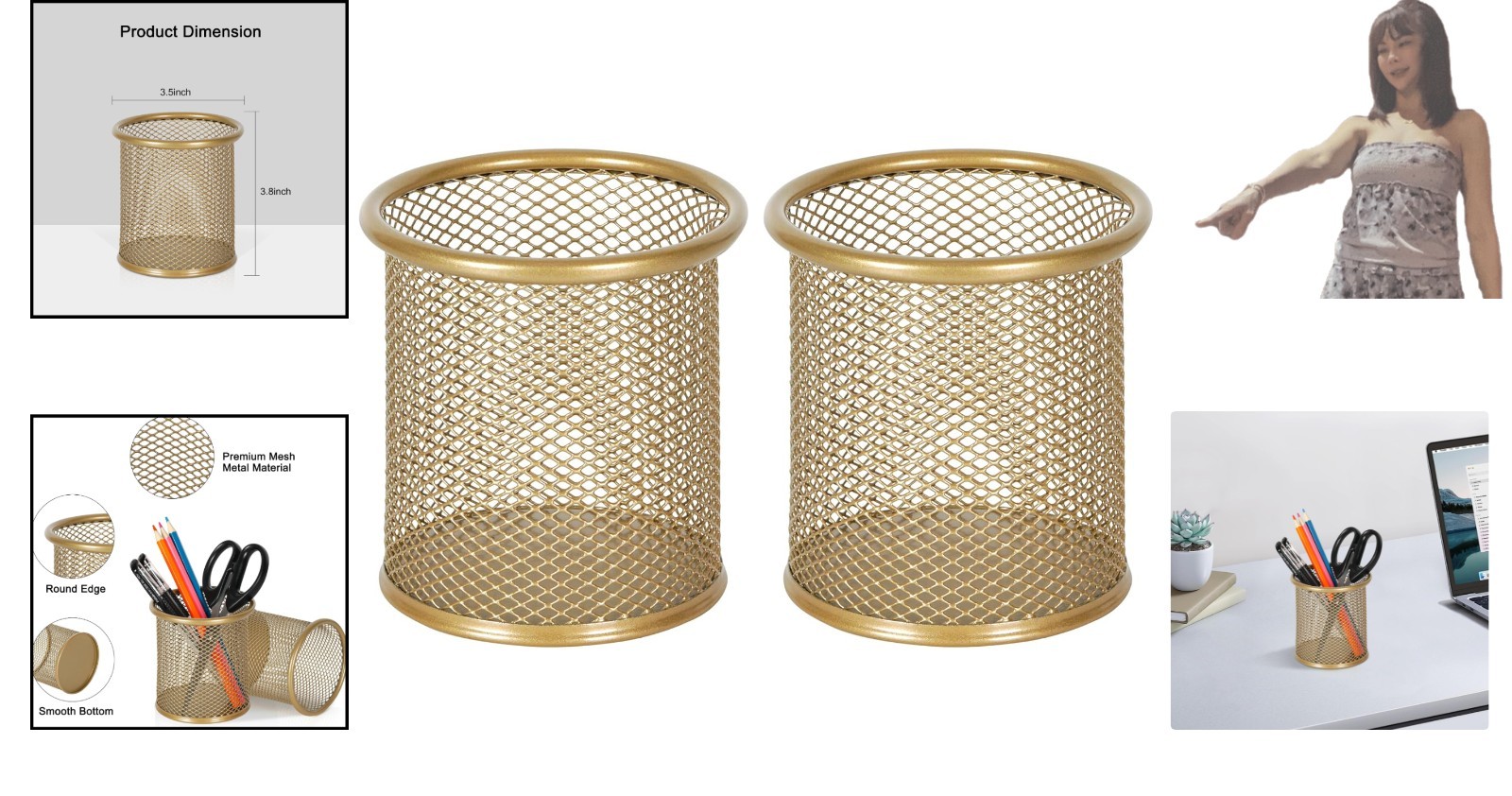 Durable Round Pencil Holders – Rust Resistant, Slip Resistant Gold Cup Set