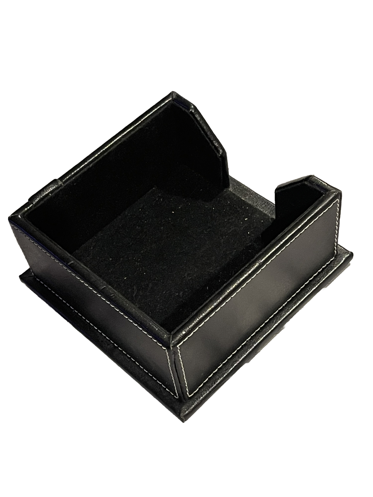 Black Leather w/ White Stitching 4”x 4”Desk Accessory Memo Paper Holder w/paper