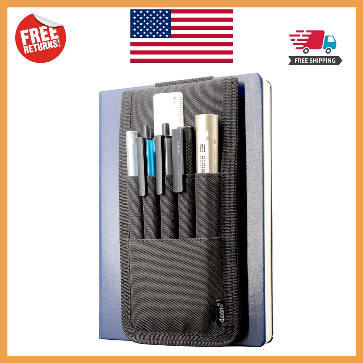 Detachable Pencil and Pen Holder with Elastic Band for Journals – Black