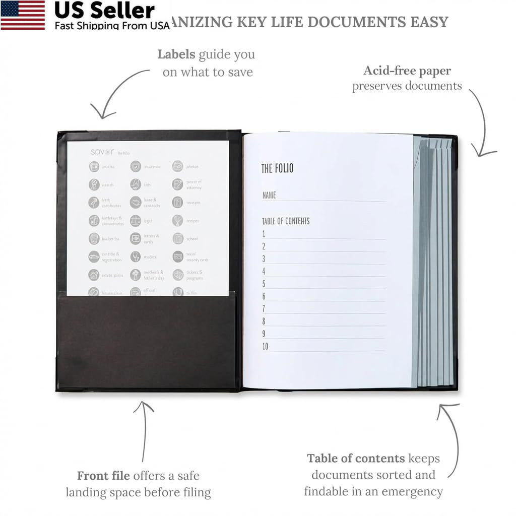 The Folio® Important Document Organizer by Savor | Organizer, Black