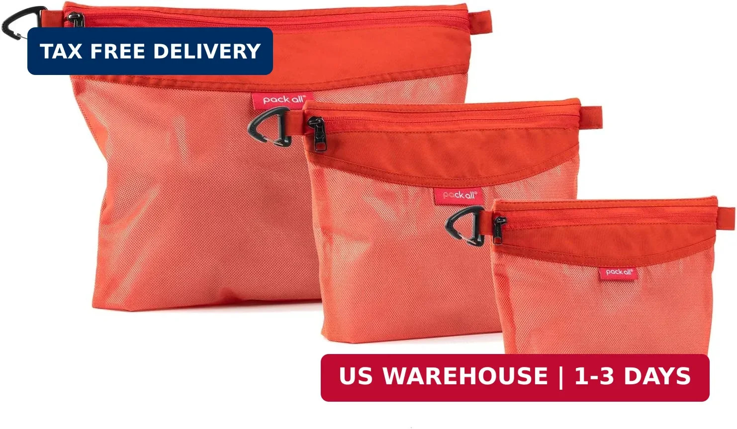pack all 3 Pcs Water-resistant Material Zipper Pouch Set, Mesh Zipper Bags for S