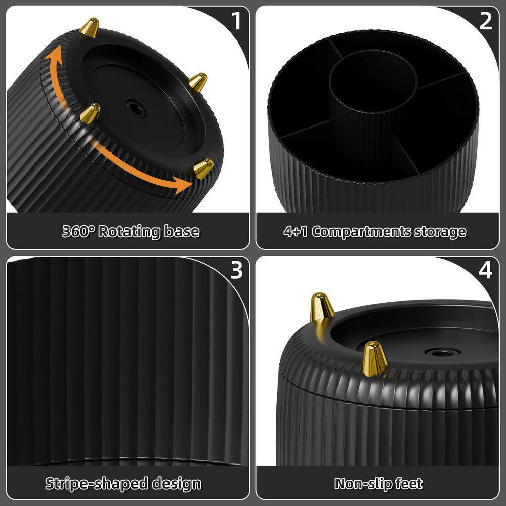 5 Compartments ABS Plastic Rotating Desk Organizer with 360-Degree Rotation for