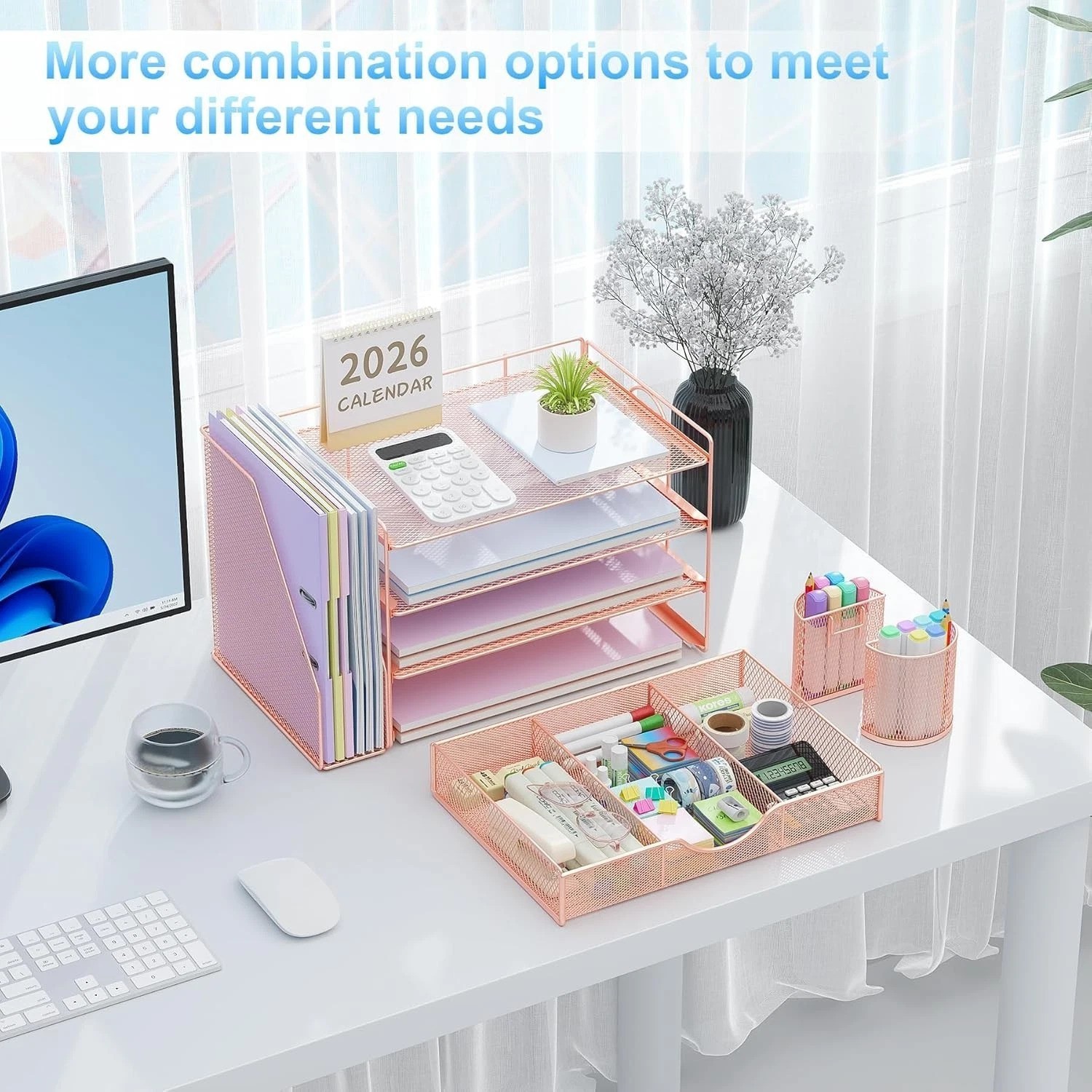 Rust-Resistant Rose Gold File Holder & Office Organizer for Creative Spaces