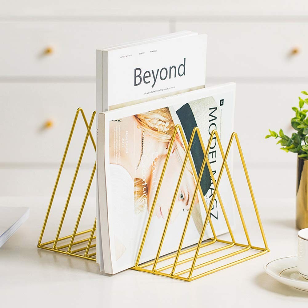 2 PCS Gold 9 Slot Triangle Magazine Holder Desktop File Sorter Organizer