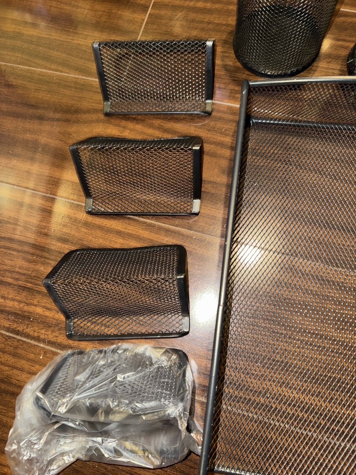 7 Pc Set Eldon Black Metal Mesh Desk Organizer Pen Holder Busines Card & Basket
