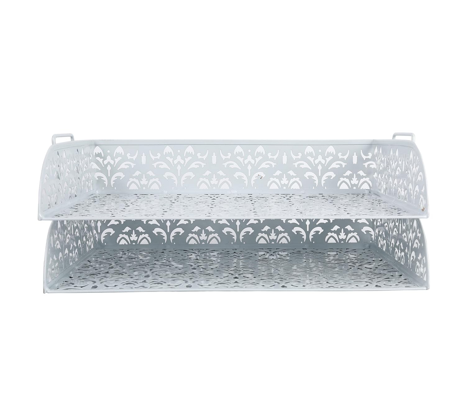 White 2-Tier Metal Desktop File Organizer | Stackable Letter Tray Paper Holder