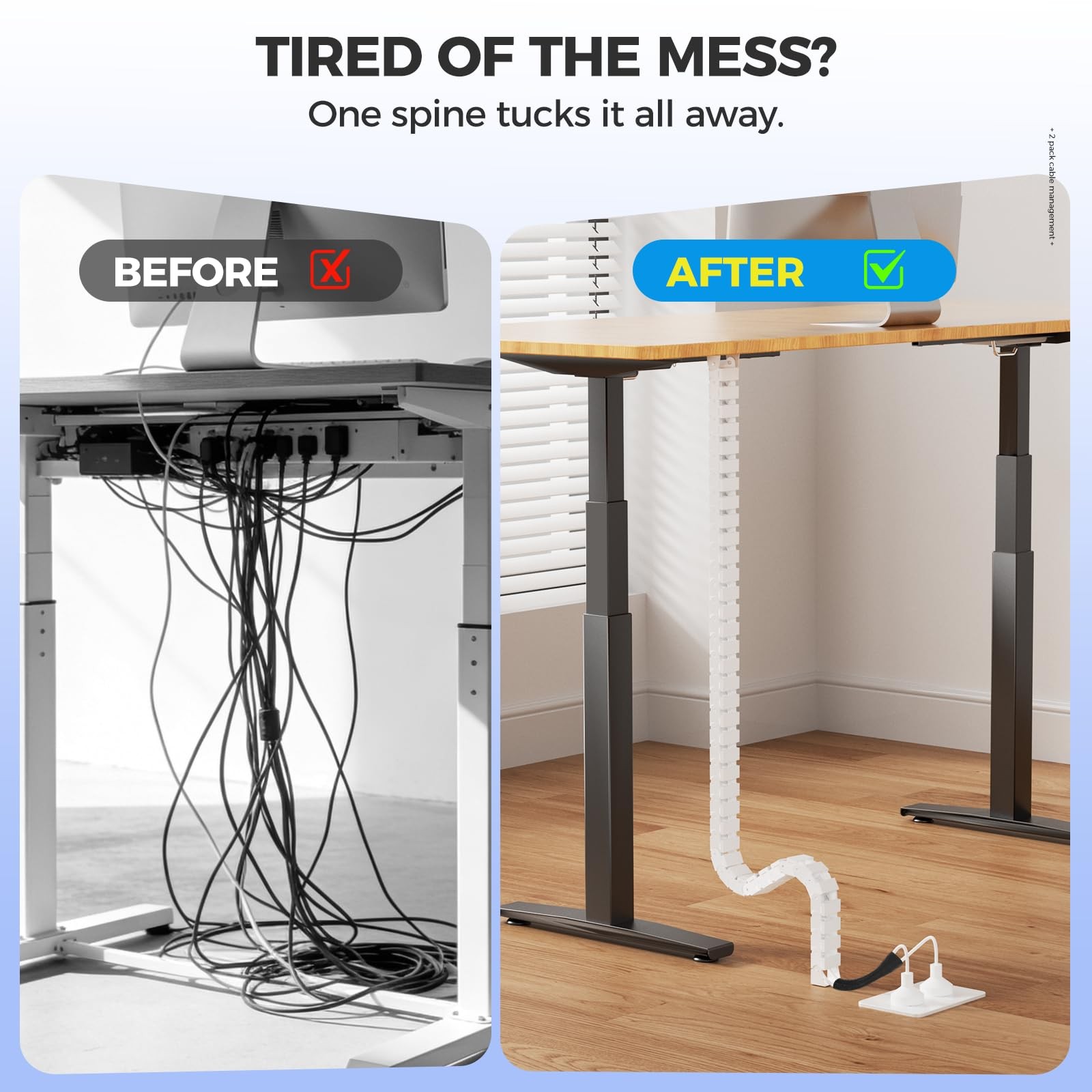 Cinati 52 Inch Vertebrae Cable Management, White Under Desk