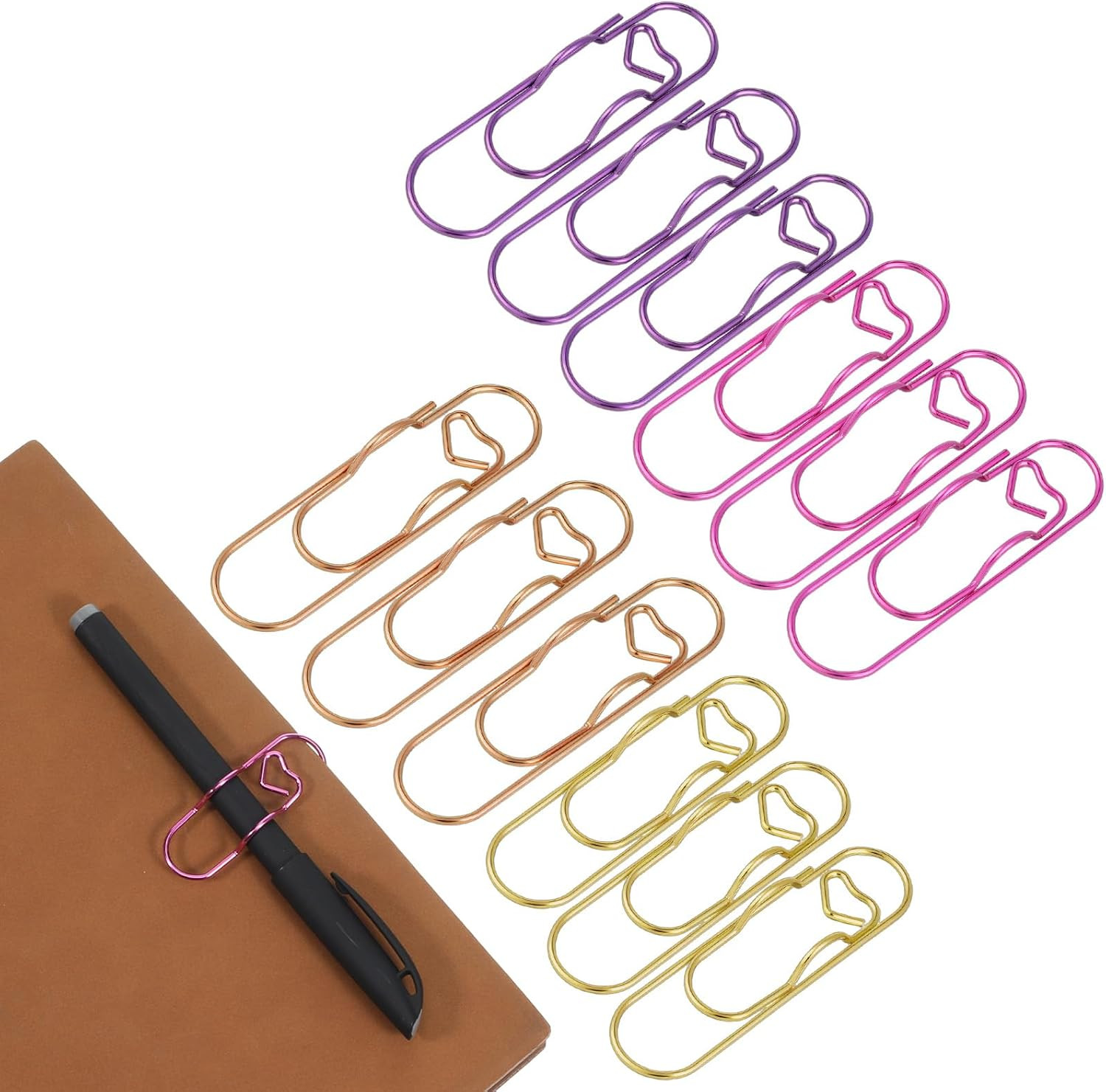 12 Pcs Heart-Shaped Metal Pen Clips Notebook Pencil Holder Jumbo Office Supplies
