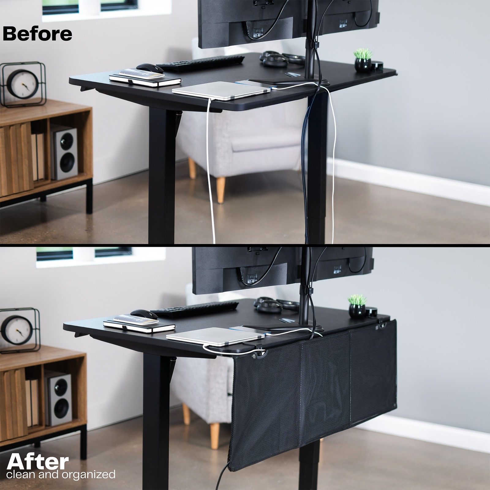 VIVO Black Clamp-on 48″ Privacy & Cable Management Sleeve Panel Kit for Desk