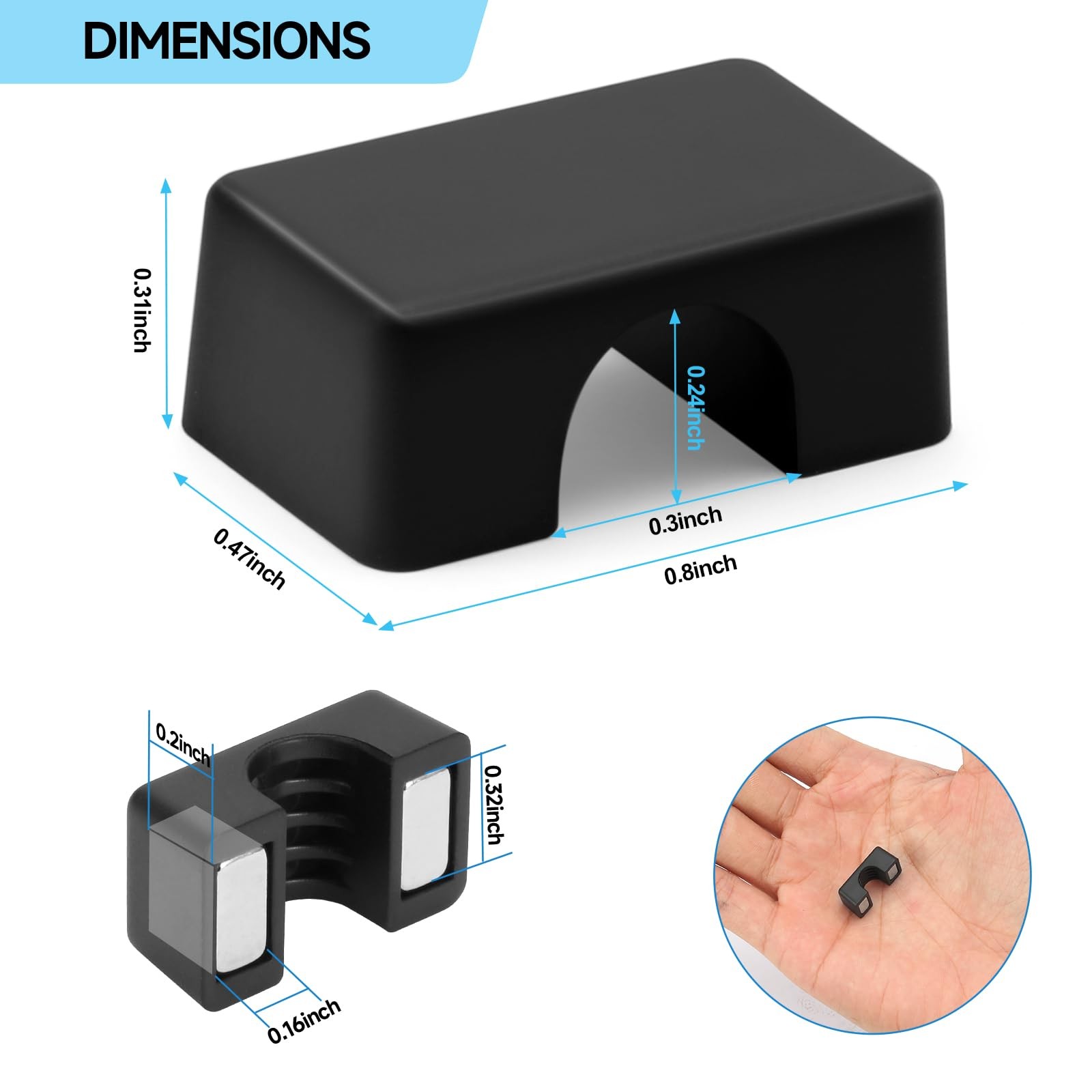 10 Pack Magnetic Cord Holder, Cable Clips – 0.79in×0.41in×0.31in, Black