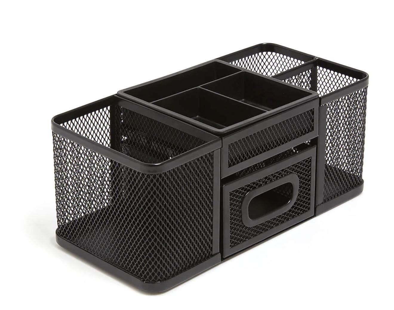 Desk Supplies Organizer Matte Black Wire Mesh 7-Compartment Desk Caddy