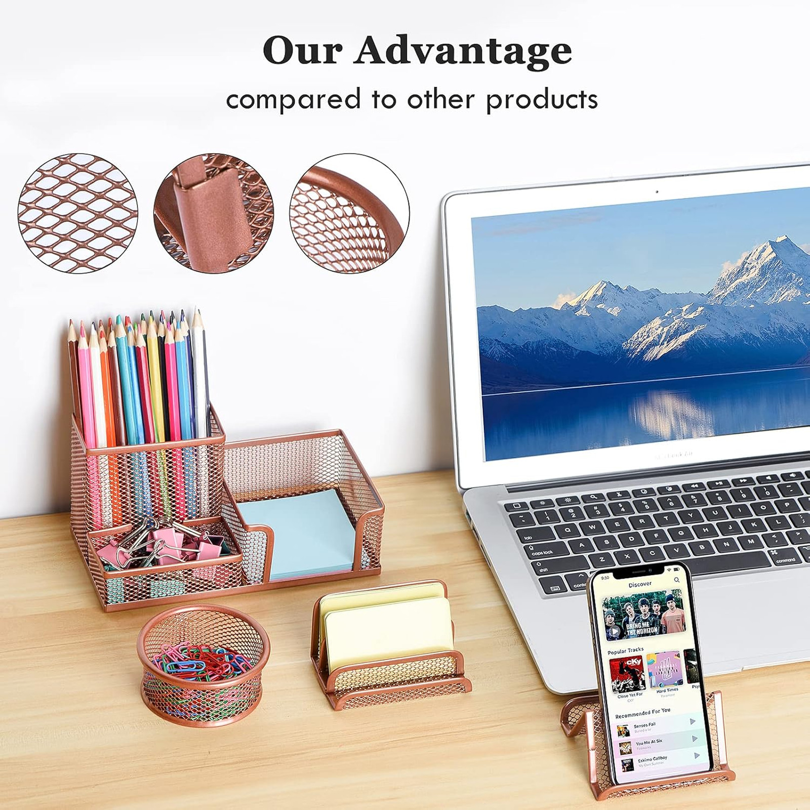 Desk Organizer Set Mesh Pen Holder Mail Letter Organizer Storage Baskets Office