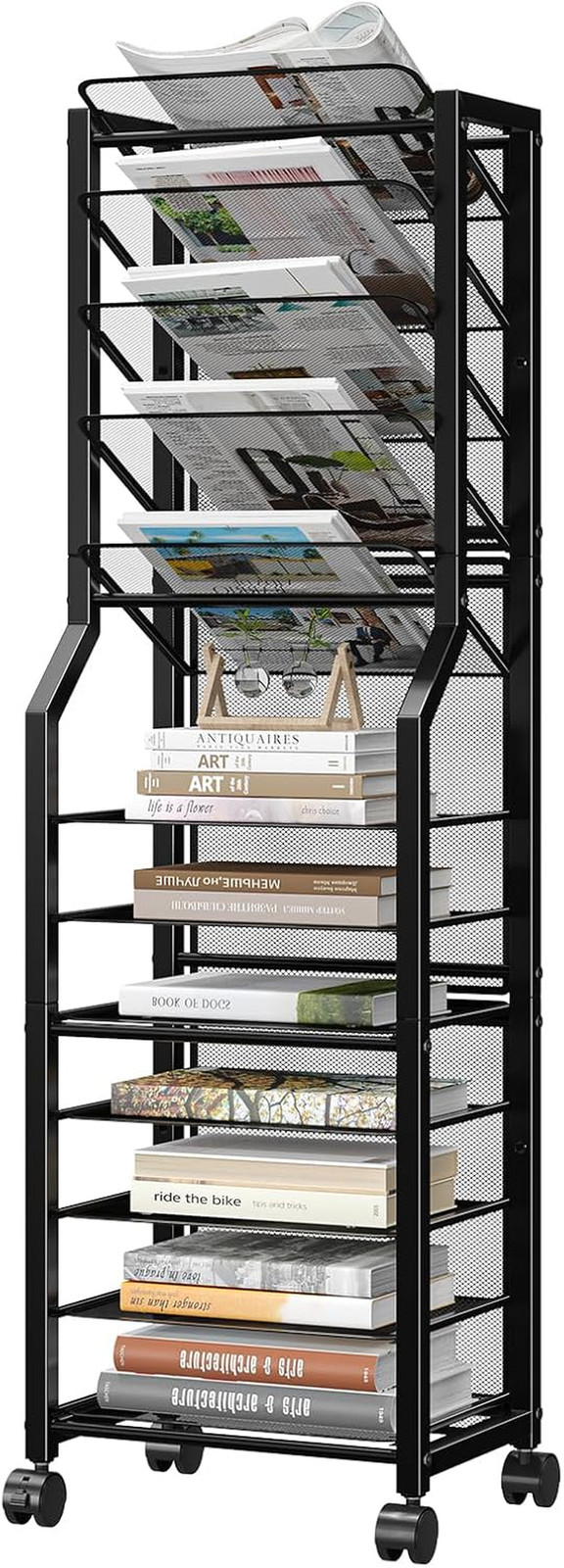 12 Tier Rolling File Cart, Desk File Organizer with Sliding Trays and Metal Mesh