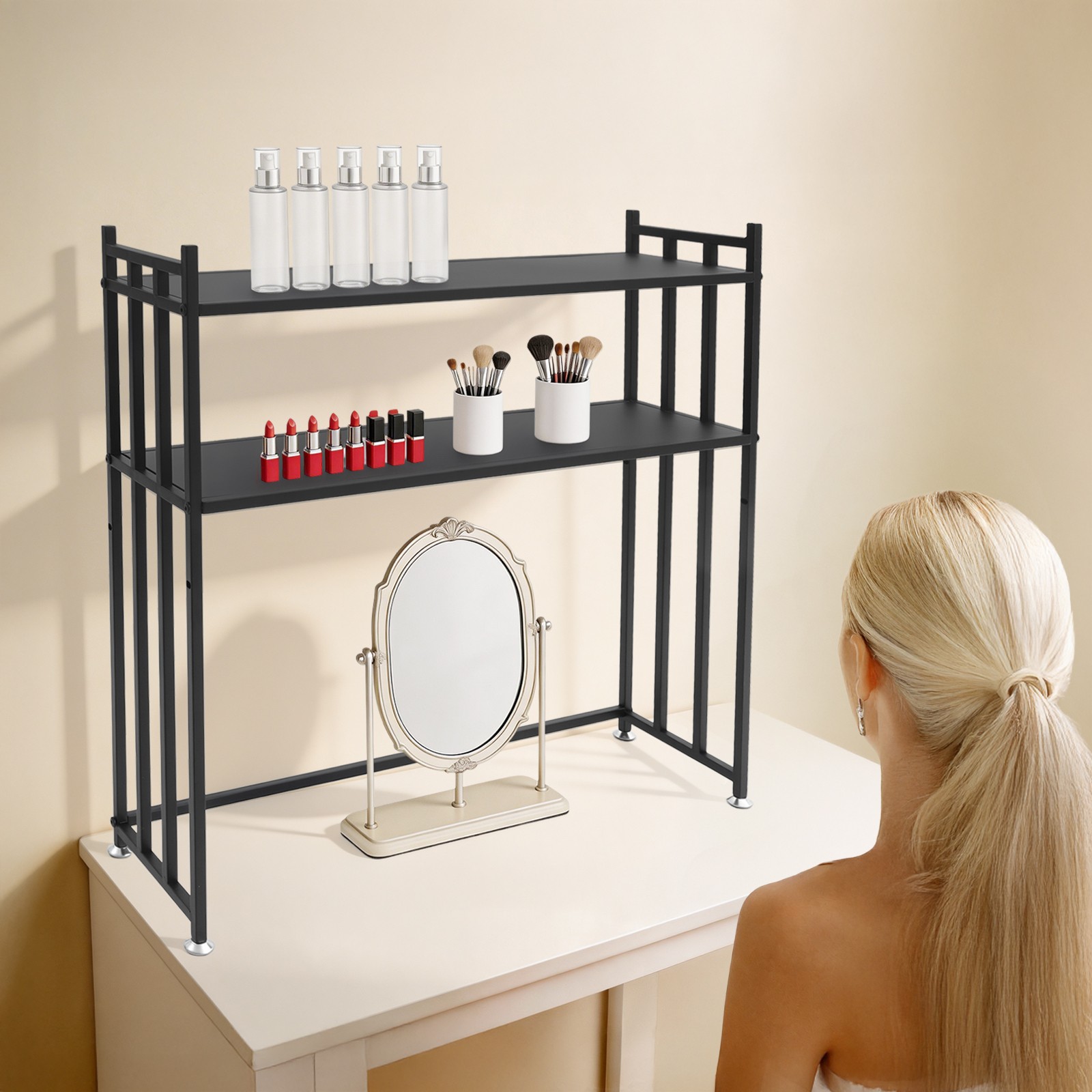 2-Tier Desk Shelf Desktop Bookshelf Storage Organizer Office Metal Rack 110lbs