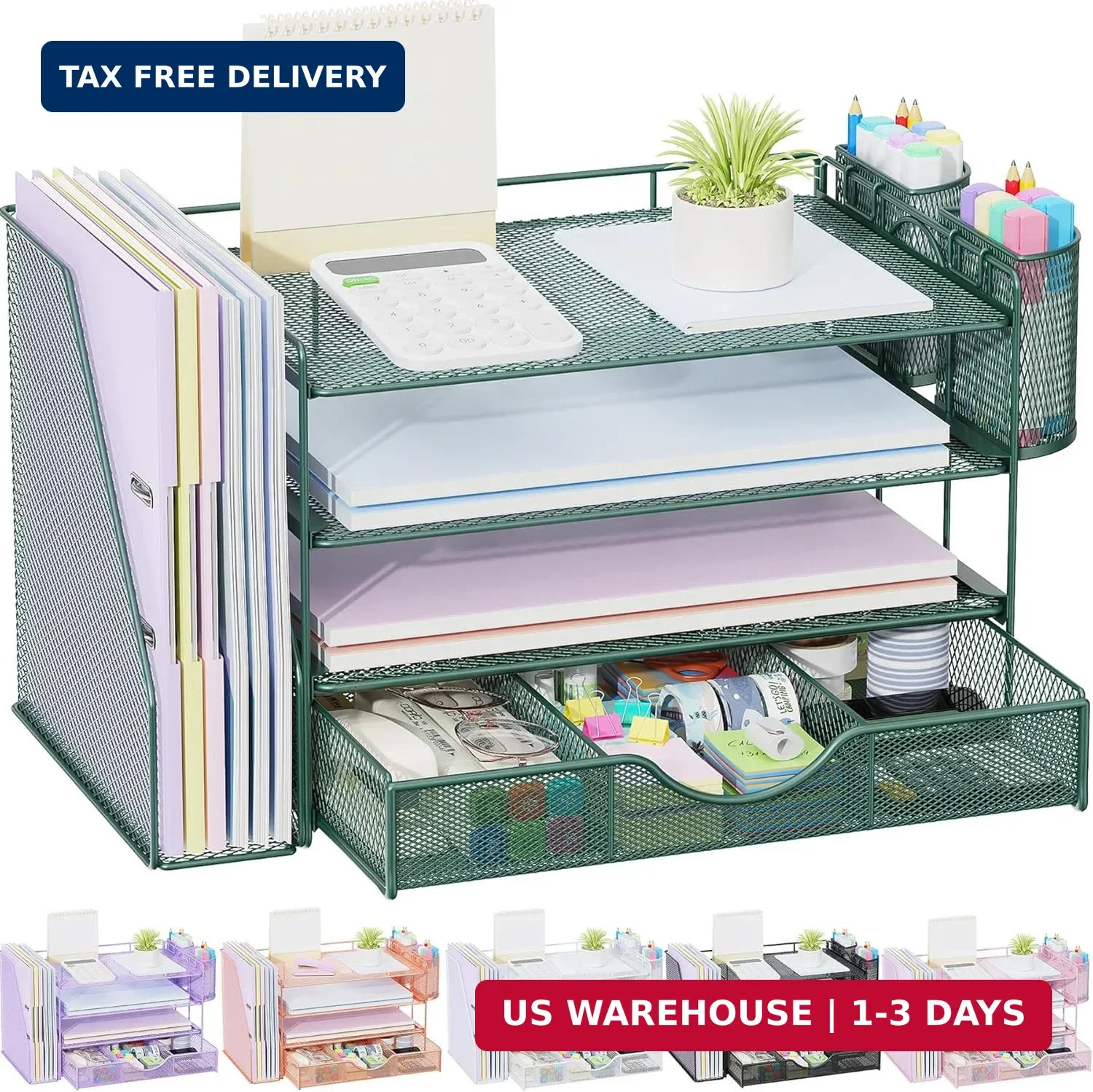 gianotter 4-Tier Desk Organizer with Drawers, File Holders, Letter Trays and Pen