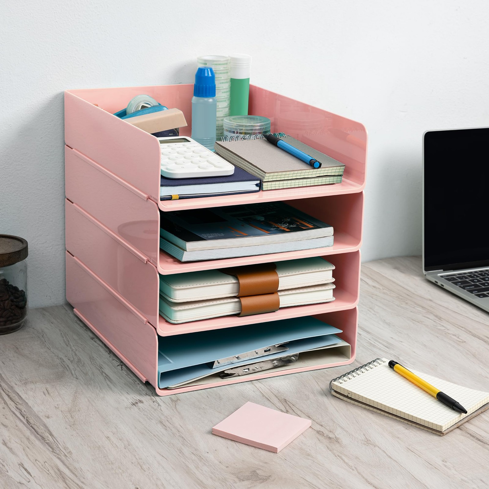 Tiawudi Desk Organizer, Office Organization and Storage, Plastic 4 Tier, Pink