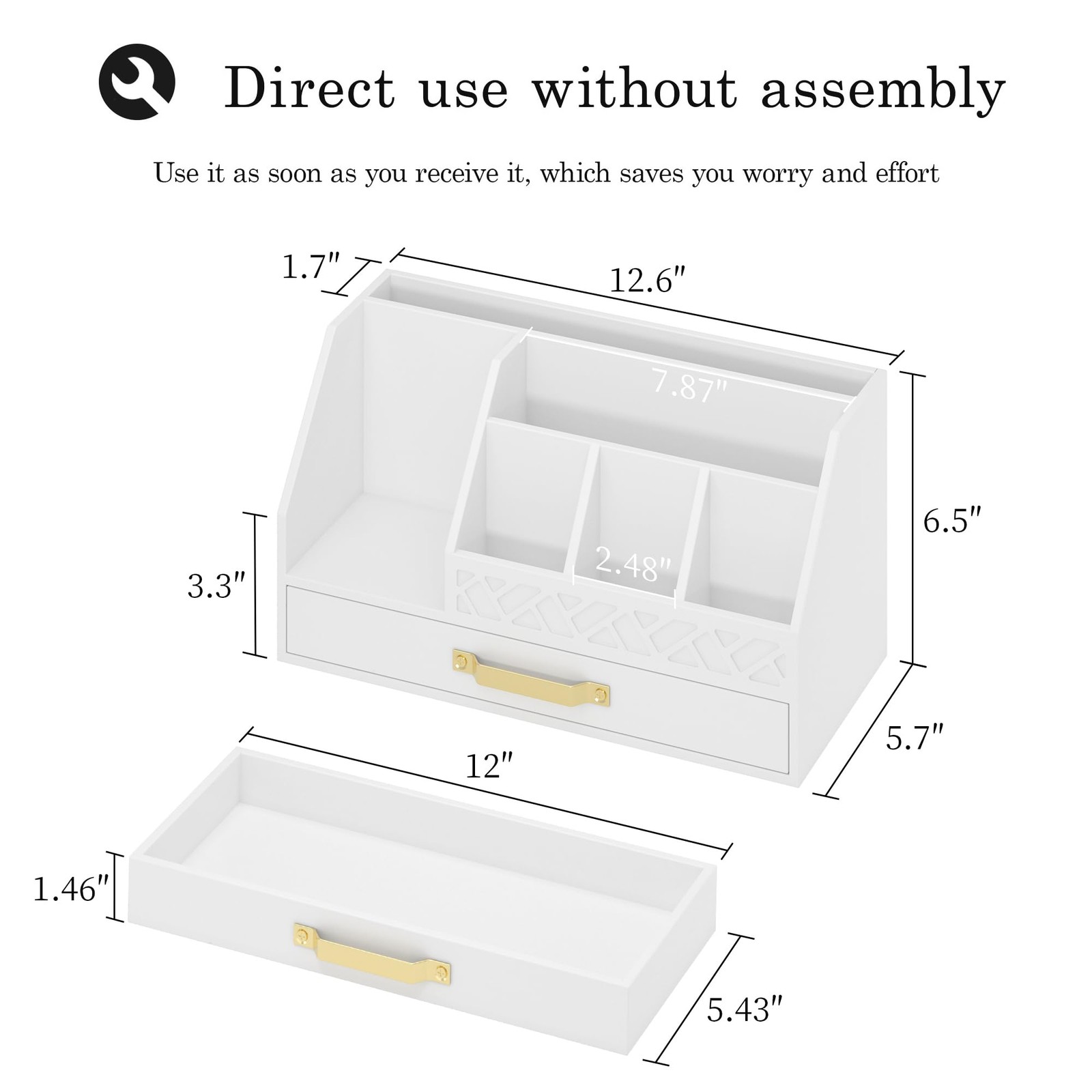 Wisuce Bamboo Mail Organizer Countertop with Drawers, Wooden Desk White