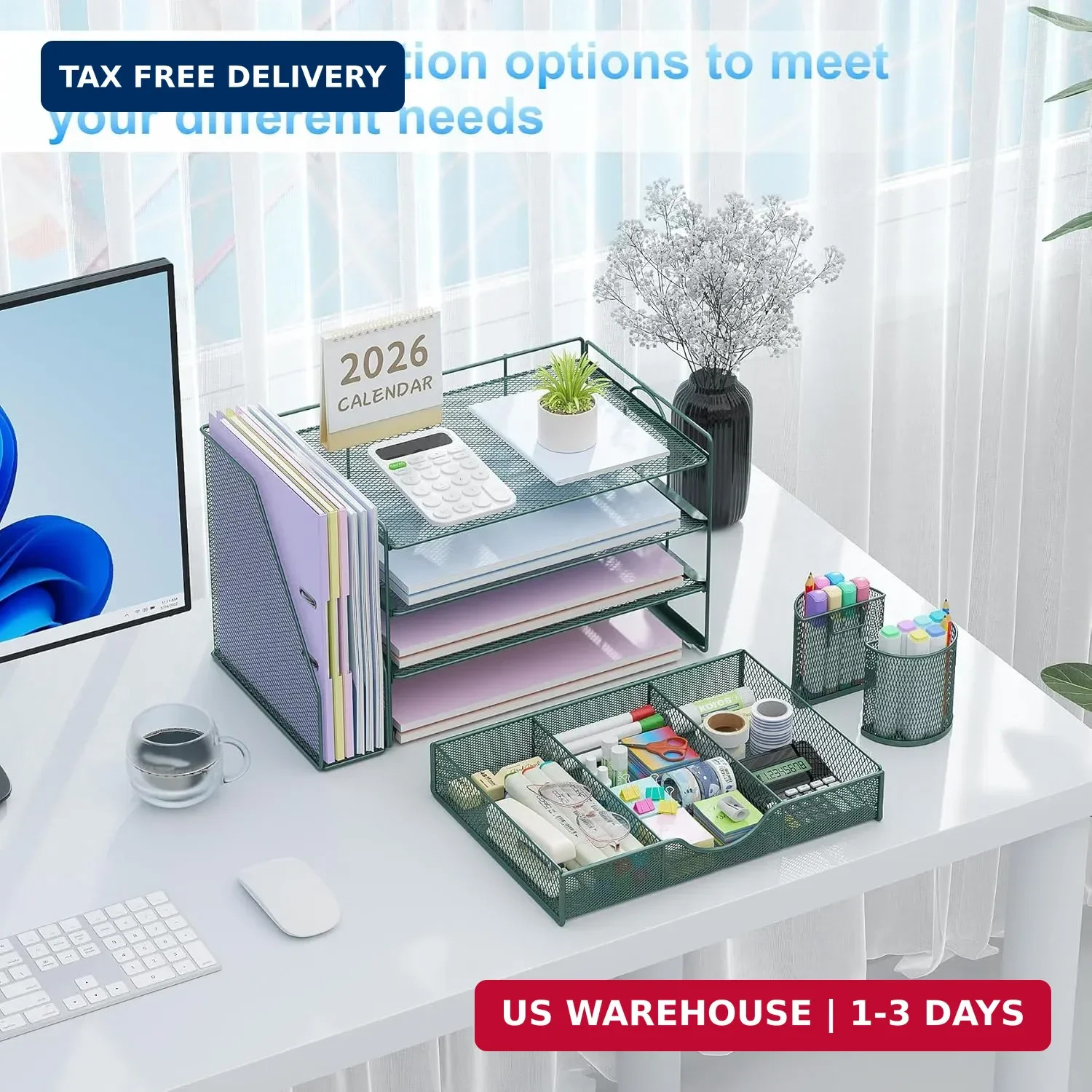 gianotter 4-Tier Desk Organizer with Drawers, File Holders, Letter Trays and Pen