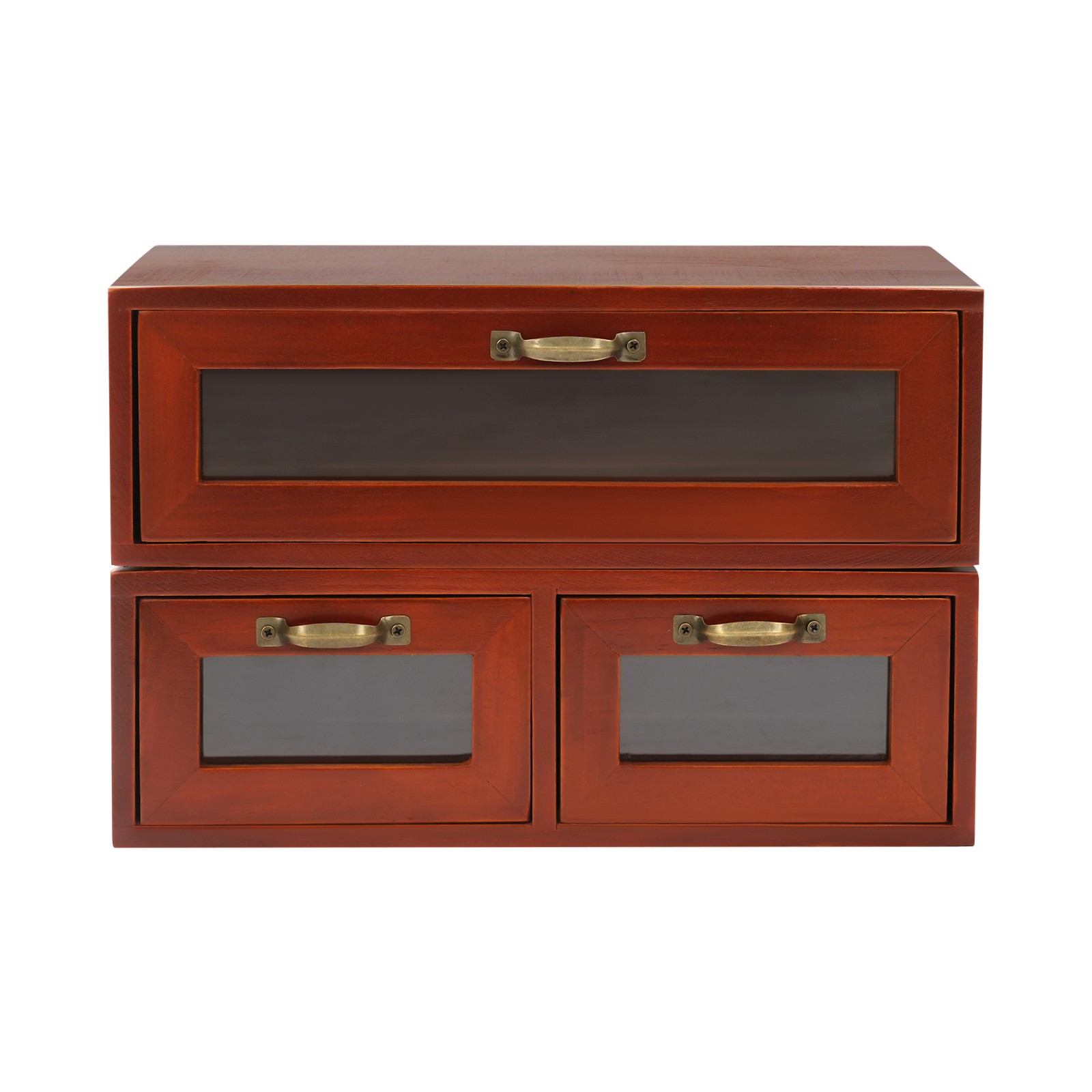 Stackable Wooden Storage Cabinets, 2 Desktop Organizing Cabinets with 3 Drawers