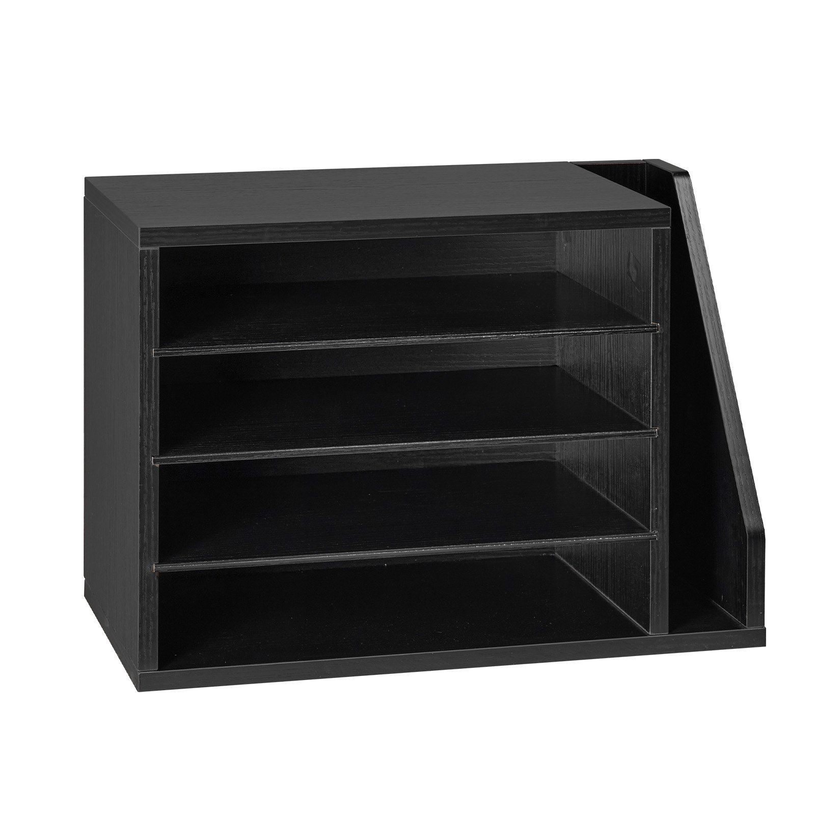 4-Compartment Wooden Mailbox: Desktop Document Organizer with Side File Holder
