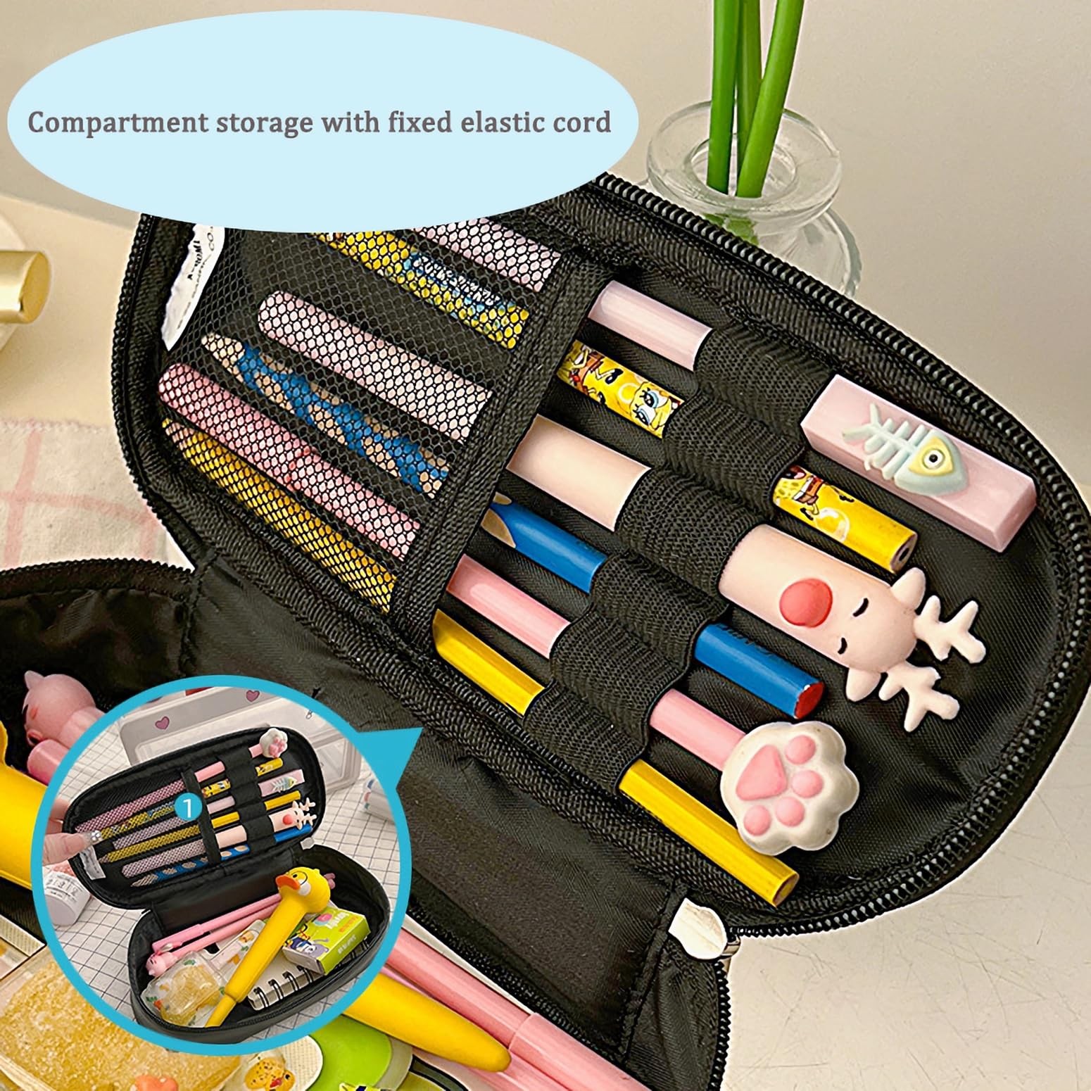 Pencil Case for Girls, Cute Pencil Pouch with Zipper, Large Capacity Statione…
