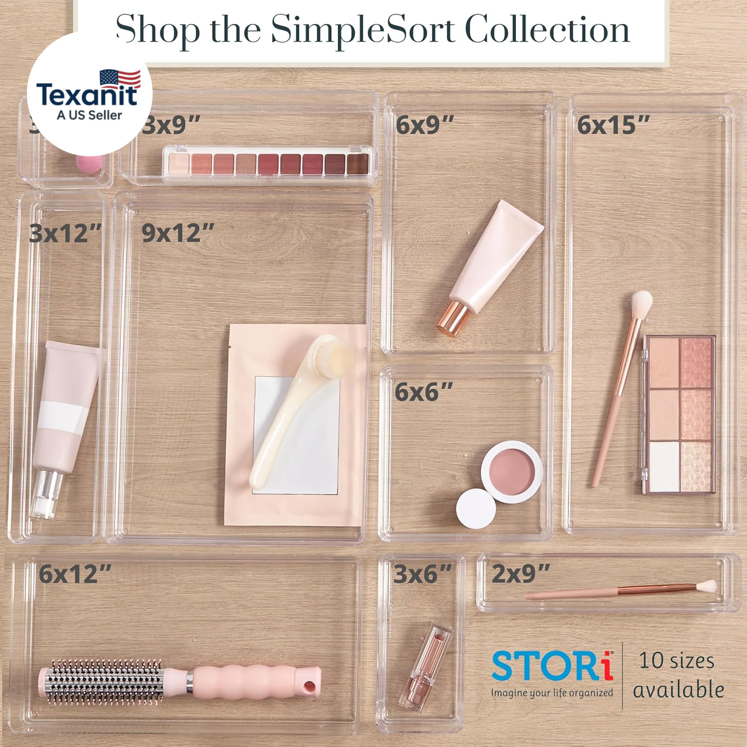 Simplesort 6-Piece Stackable Clear Drawer Organizer Set | 9″ X 3″ X 2″ Rectangle