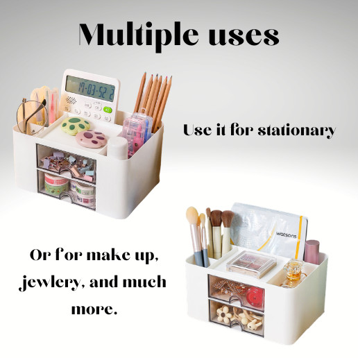 Compact Desk Organizer with Drawers for Stationery, Makeup, Jewelry – White