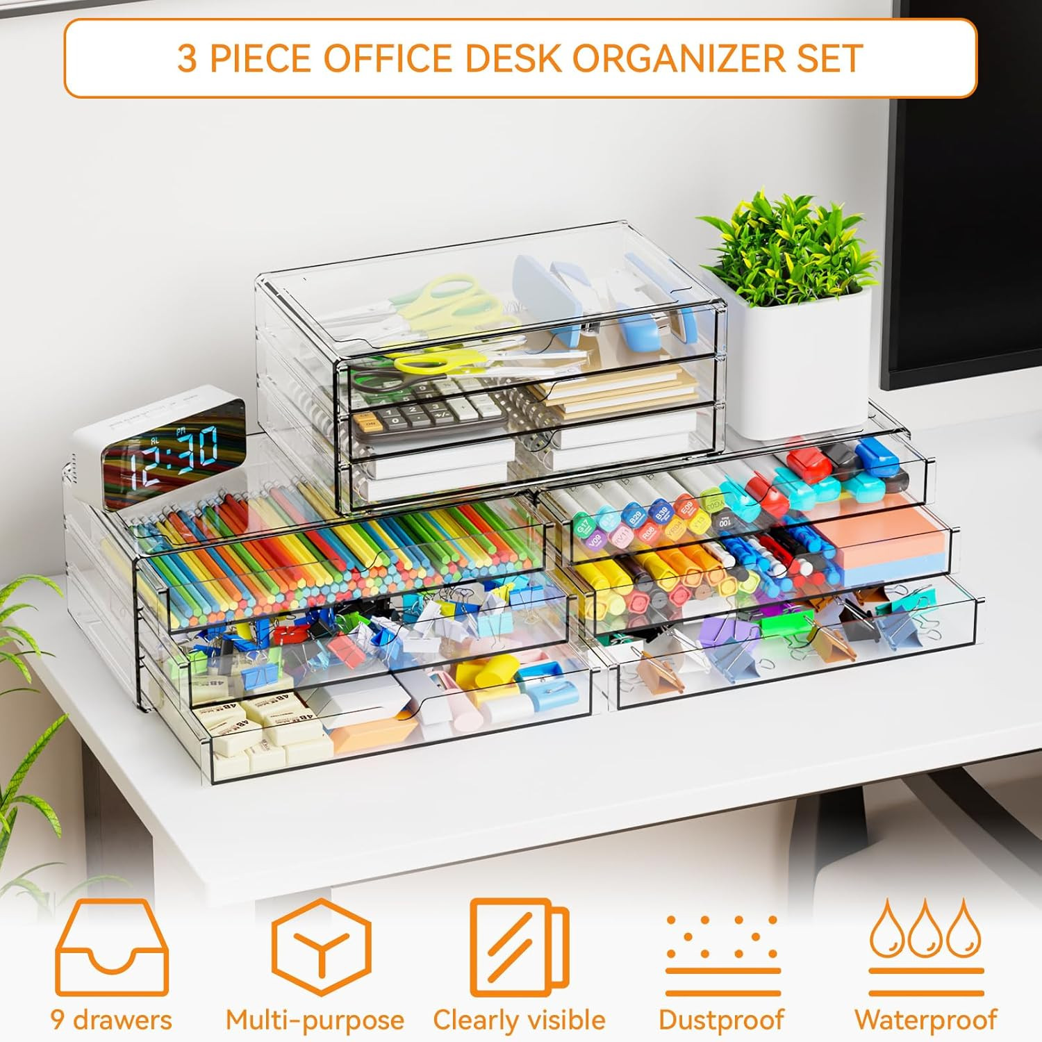 11.1 Inch Long Clear Drawer Organizers Stackable,3 Pack Small Acrylic Drawers,Sc