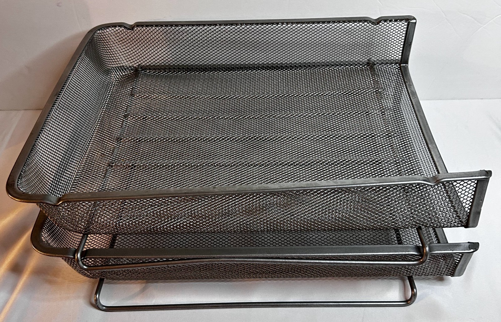 2 Tier Desk Organizer, Letter-size Trays, Multipurpose, Mesh, Silver, Preowned