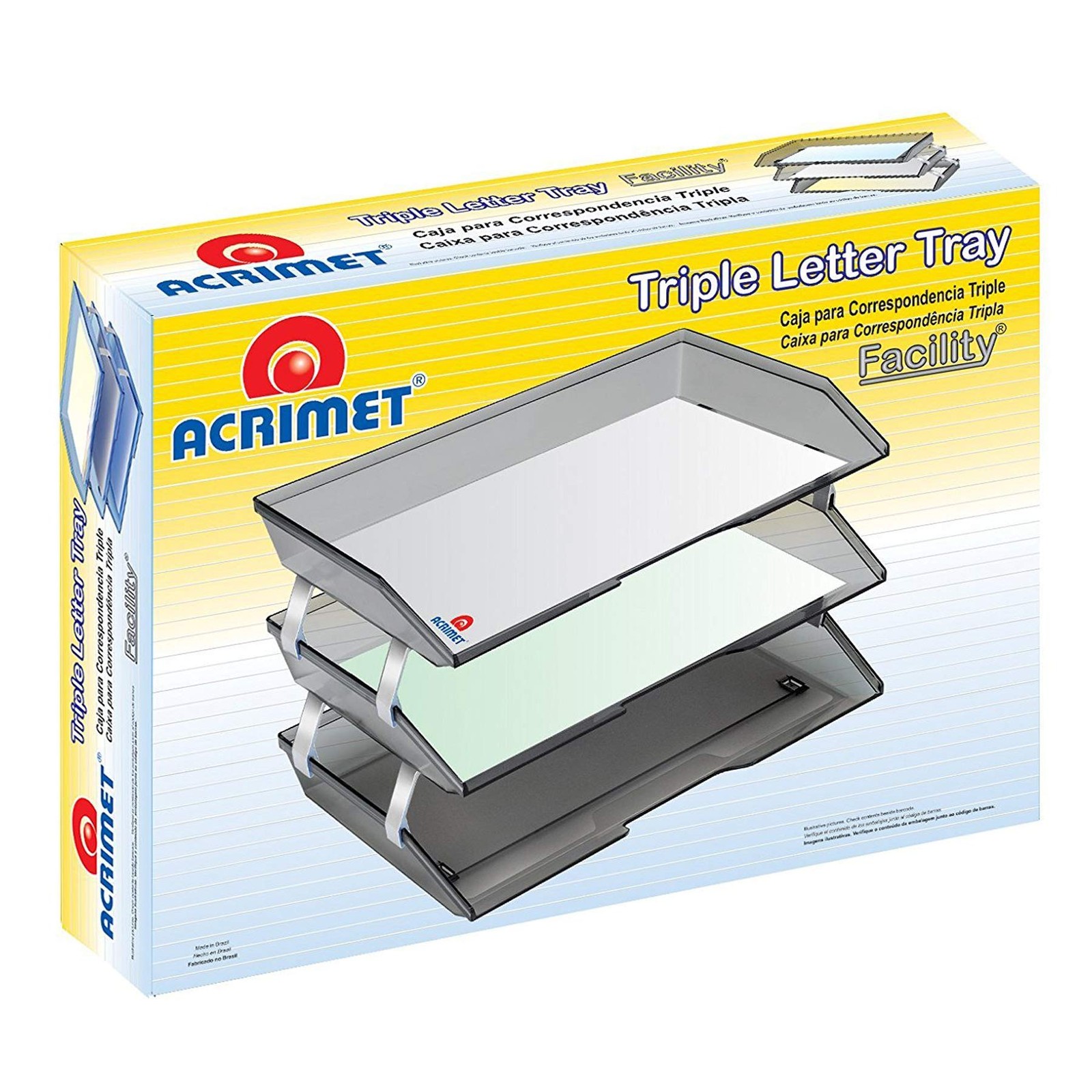 Facility 3Tier Letter Tray Side Load A4 Desktop File Organizer Plastic Blue