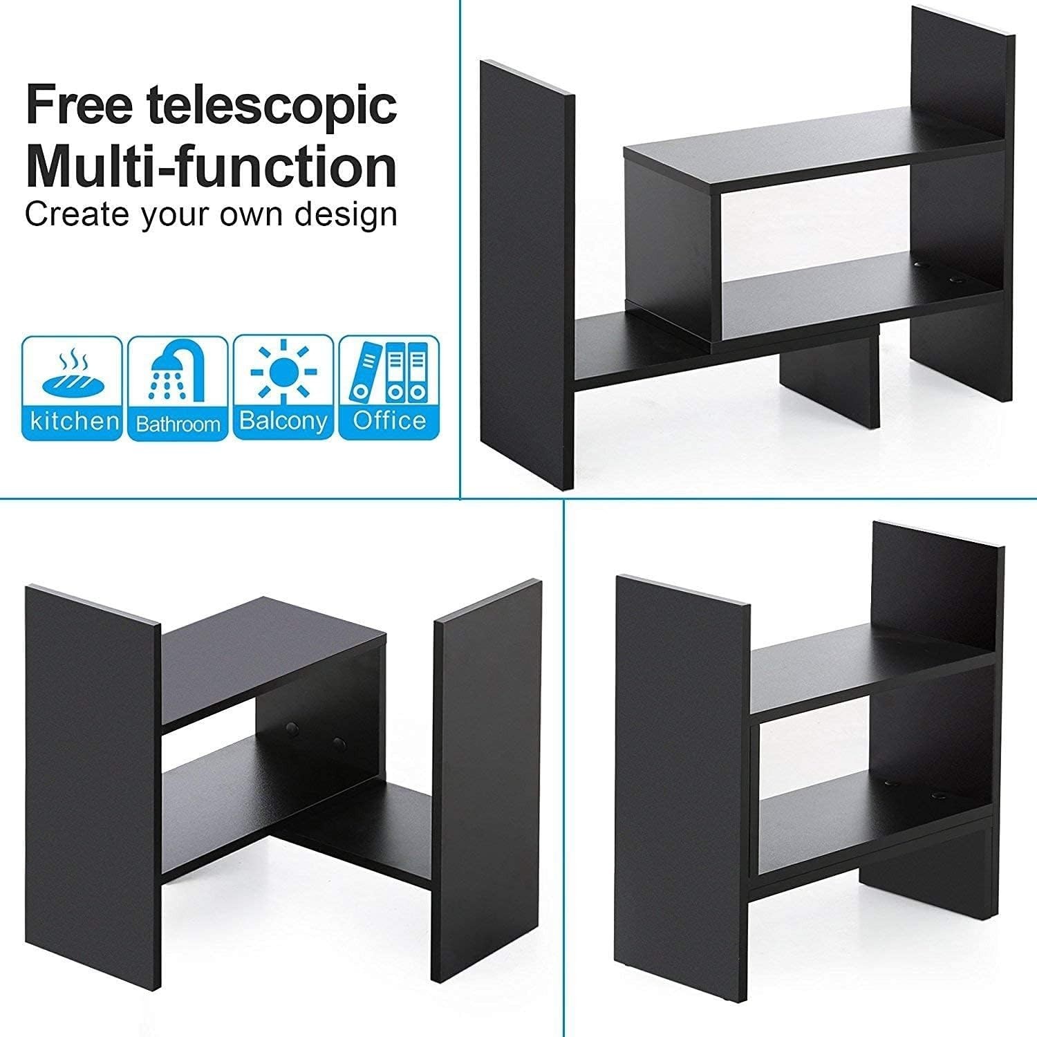 Desktop Bookshelf Desk Storage Organizer Adjustable Wood Desktop Display Shel…