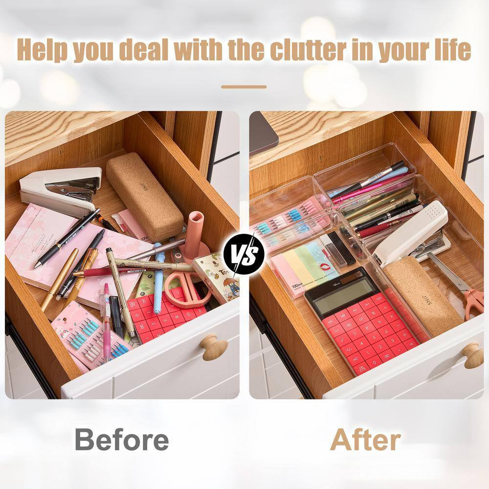 Drawer Organizer Set for Office Storage, Clear 12 In. X 2 In. Plastic Desk Organ