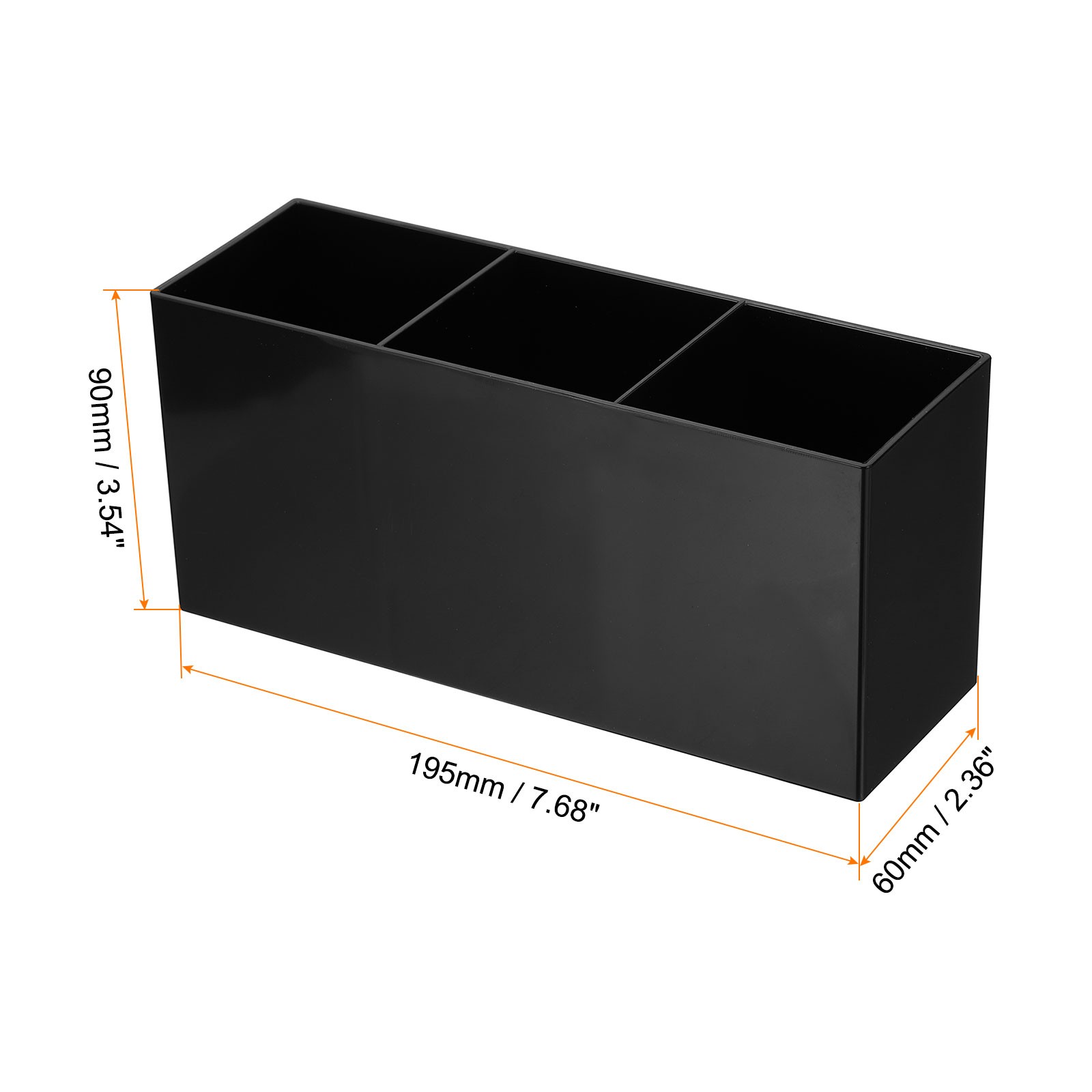 3 Compartments Clear Acrylic Pen Holder Pencil Holder Organizer Cup, Black 2pcs
