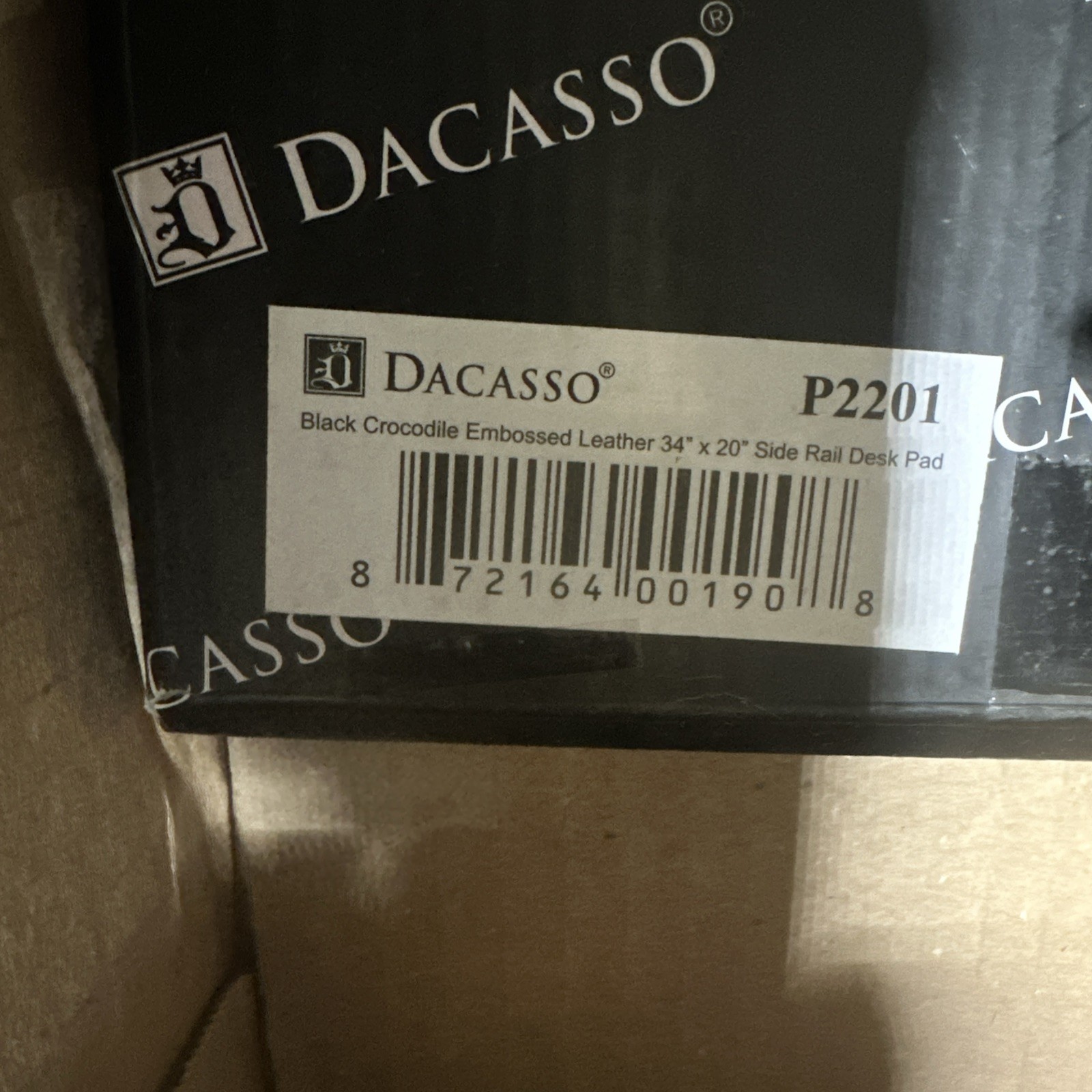 DACASSO Black Embossed Crocodile Leather 7 Piece Desk Set w Pad 34”x20”