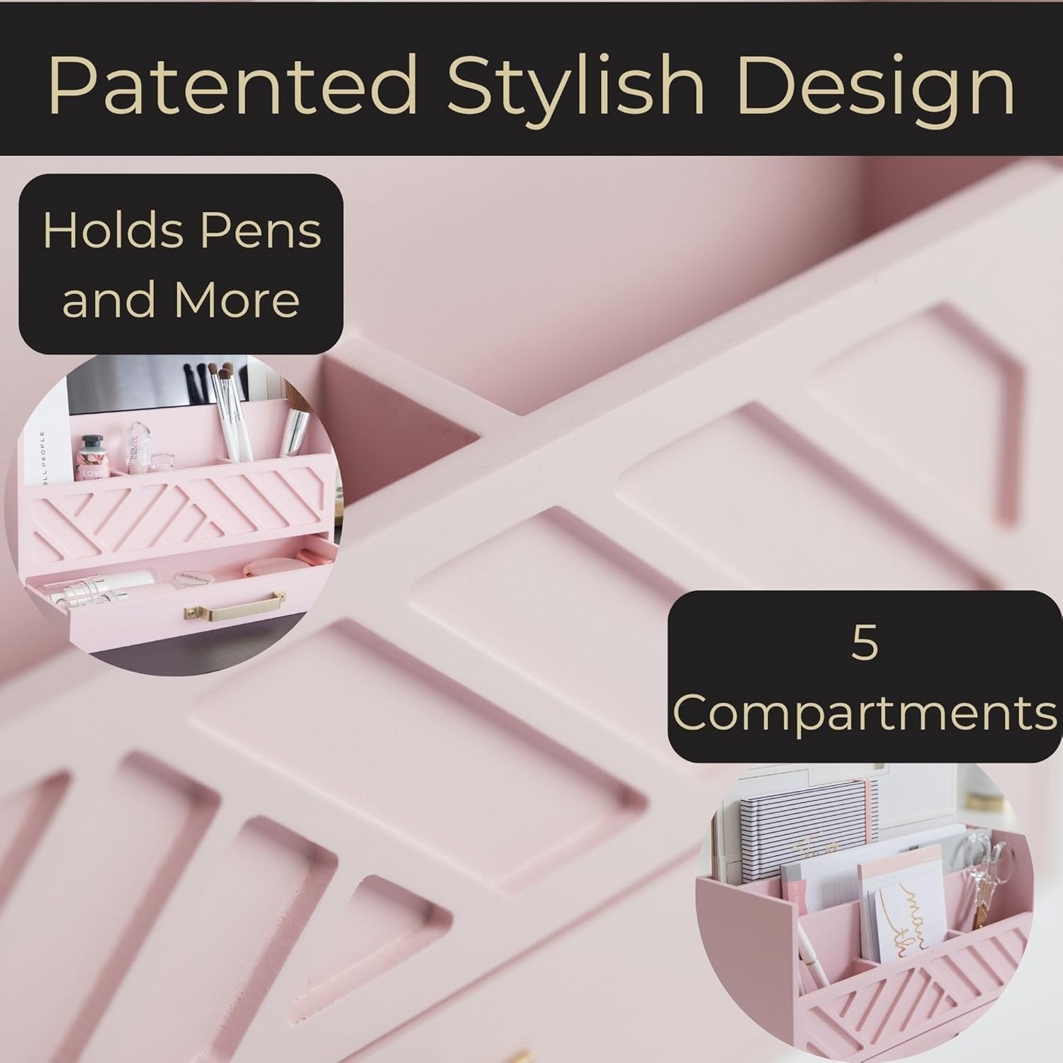 Pink Desk Organizers Wooden Mail Organizer with Drawer | Mail Sorter Organizer