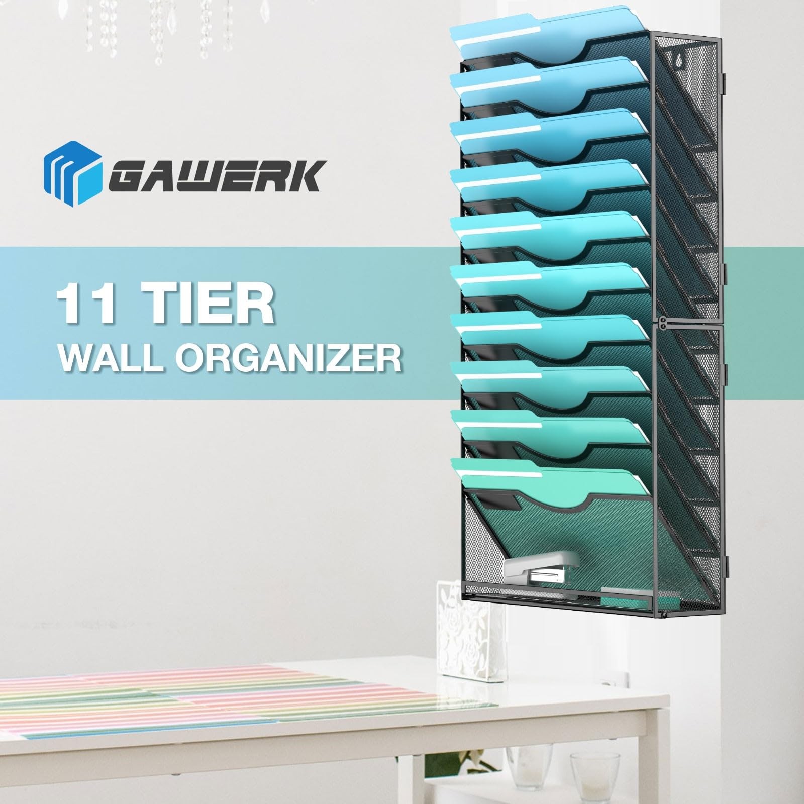 Gawerk 11-Tier Wall File Organizer Hanging Holder 11-T, Black