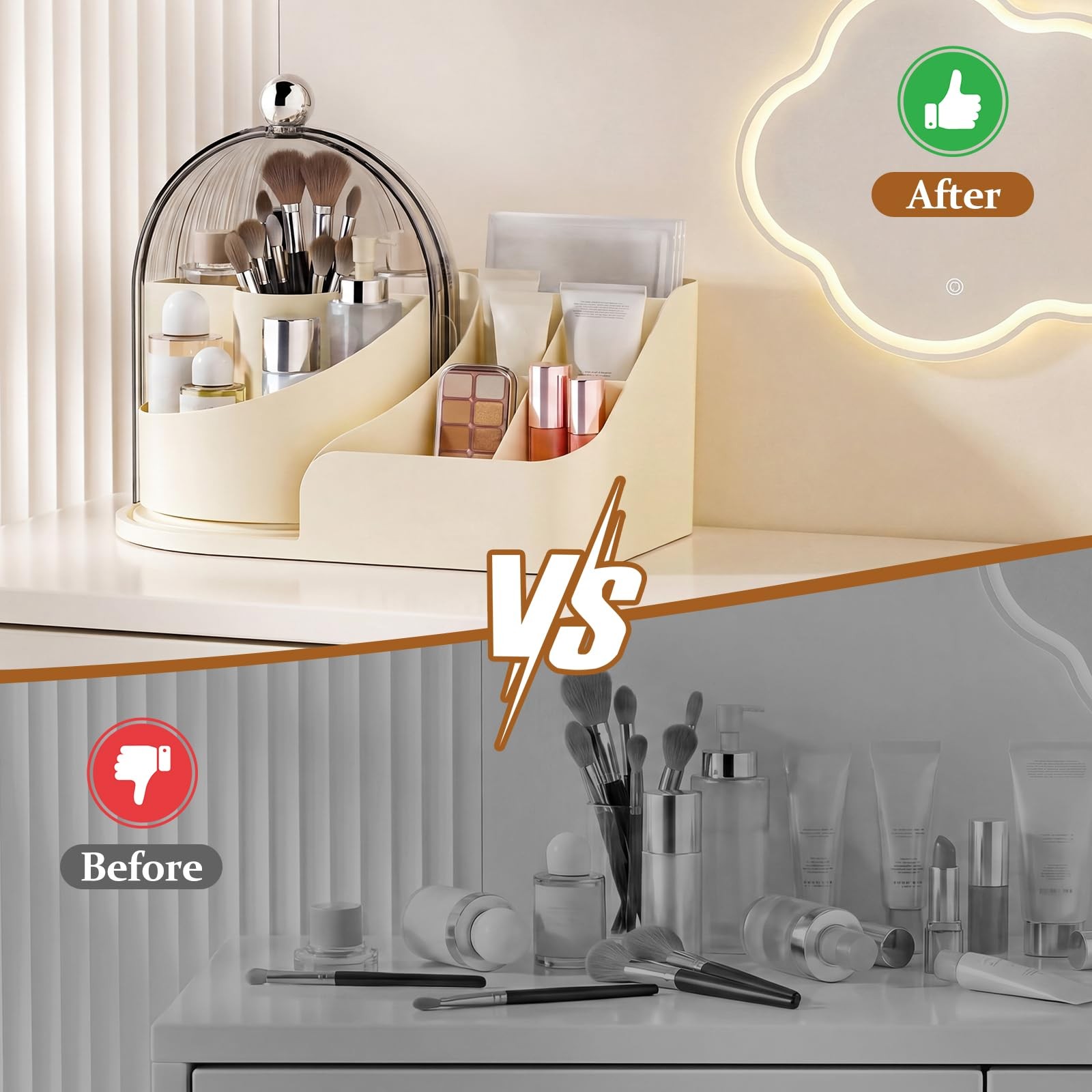 360 Rotating Makeup Organizer with Clear Dust Lid, Multi-compartment Perfume…