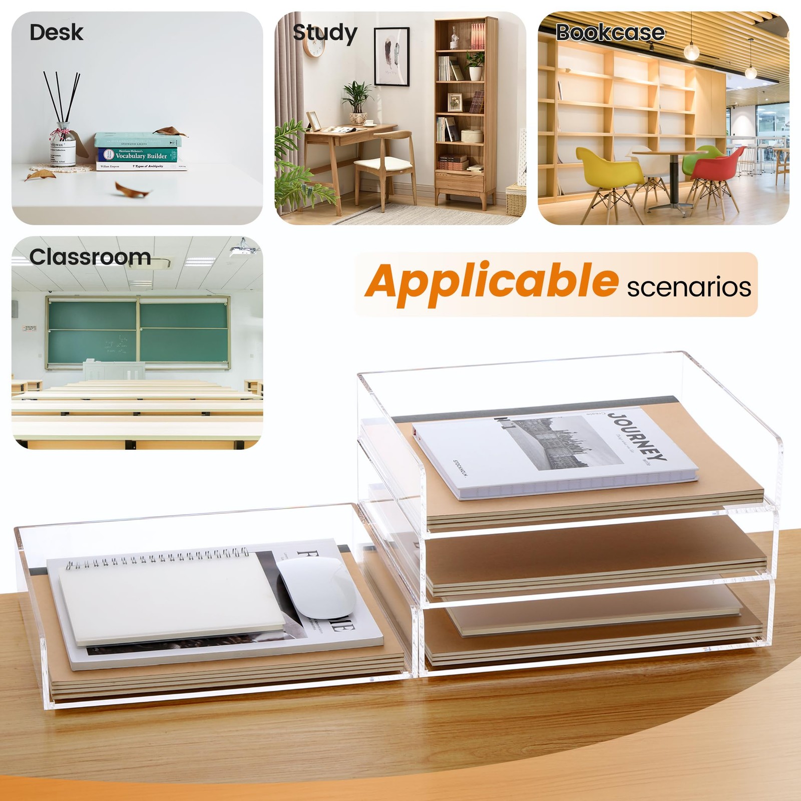 Acrylic Paper Tray, 4 Tier Paper Organizer for Desk, Clear Acrylic Desk Organ…