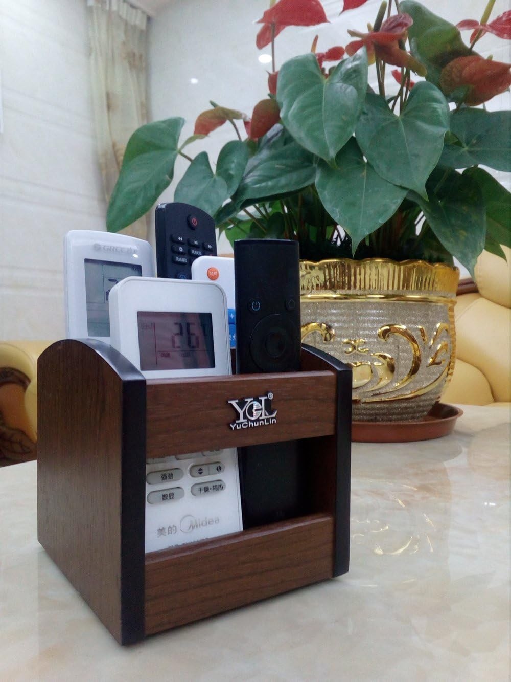 Stylish Brown Wooden Organizer – Rotating Desktop Pen Holder for Office & Home