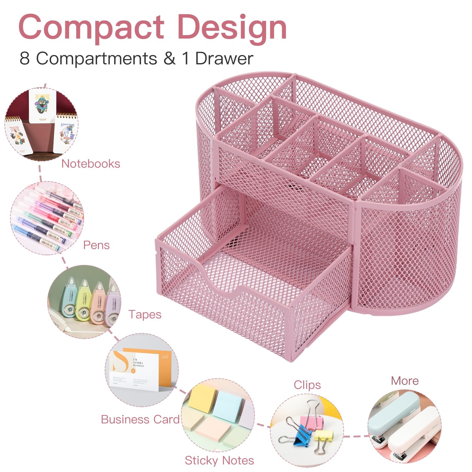 EOOUT Pink Desk Organizer, Pen Holder for and Accessories, Mesh