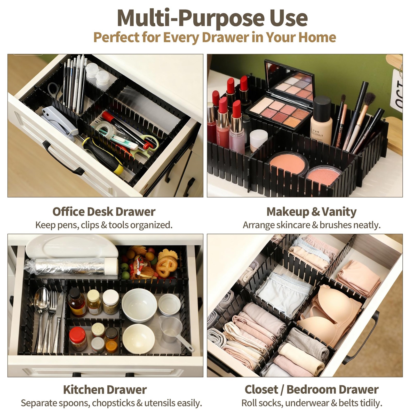 Bofoho Drawer Divider Adjustable Diy Storage Organizer Separator Black 8pcs